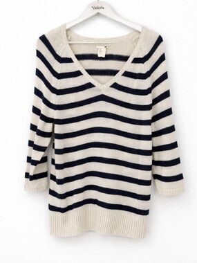 Levi's Striped Nautical Sweater V Neckline 3/4 Sleeve Cream & Navy Size XL
